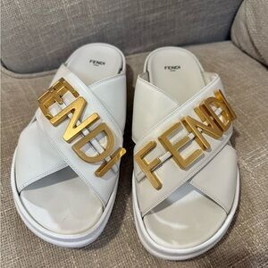 Fendi Women's Cream and Gold Sandals